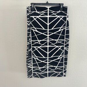 Pixley Knit Pencil Pull On Skirt - Black/White/Gray Geometric Print - Sized L